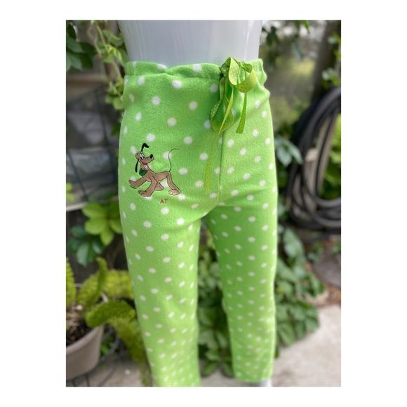 Disney Pluto Pyjama Pants Fleece Green Polkadots - Picture 2 of 9